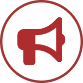A red megaphone icon within a red circle