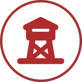 A red fire watch tower icon within a red circle